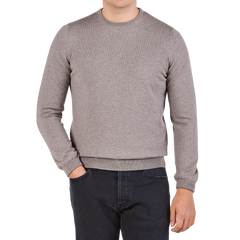 Gran Sasso Beige Extra Fine Merino Crew Neck Front