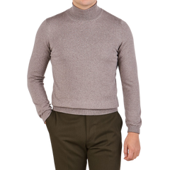 Gran Sasso Beige Extra Fine Merino Roll Neck Front