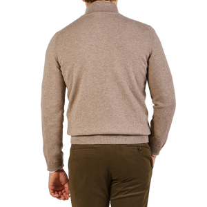 Gran Sasso Beige Melange Cashmere 1:4 Zip Sweater Back