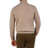 Gran Sasso Beige Melange Cashmere 1:4 Zip Sweater Back