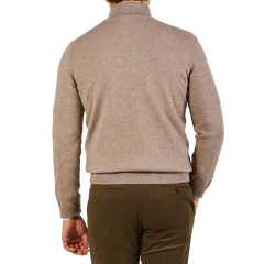 Gran Sasso Beige Melange Cashmere 1:4 Zip Sweater Back