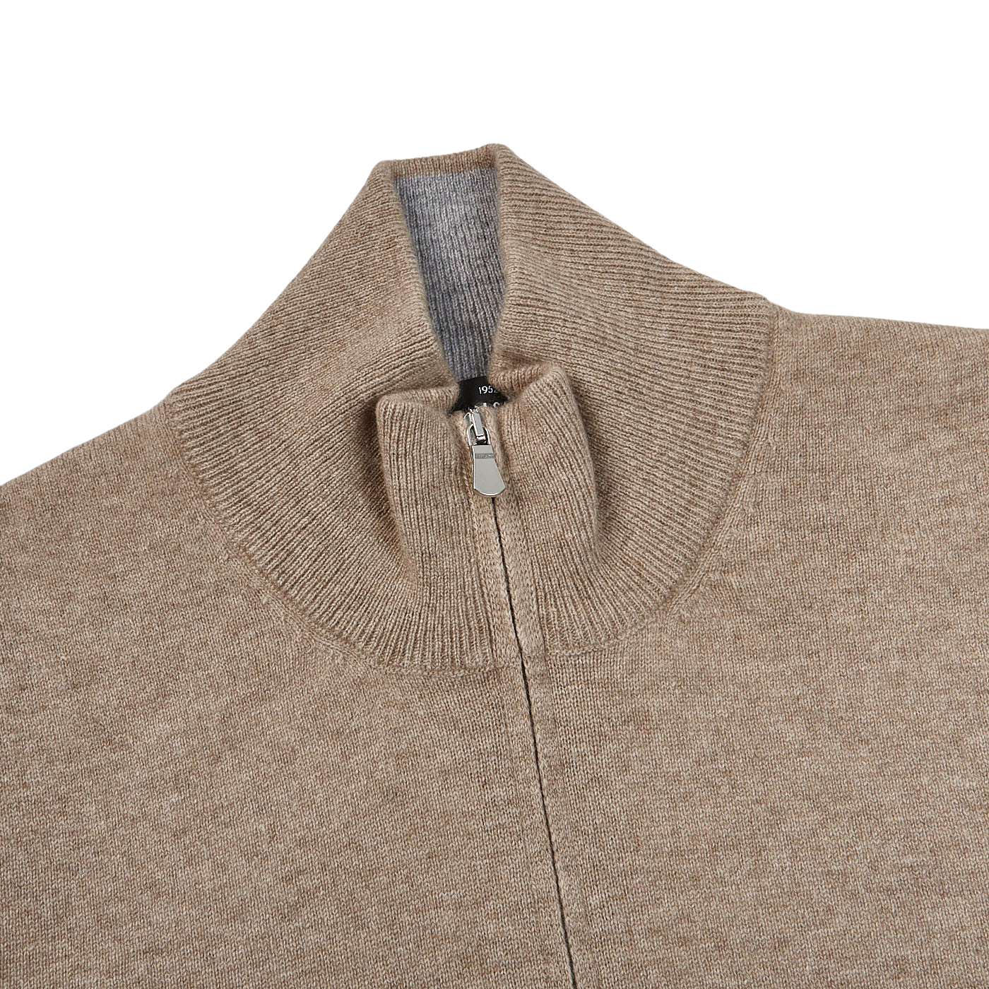 Gran Sasso Beige Melange Cashmere 1:4 Zip Sweater Collar