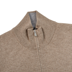 Gran Sasso Beige Melange Cashmere 1:4 Zip Sweater Collar