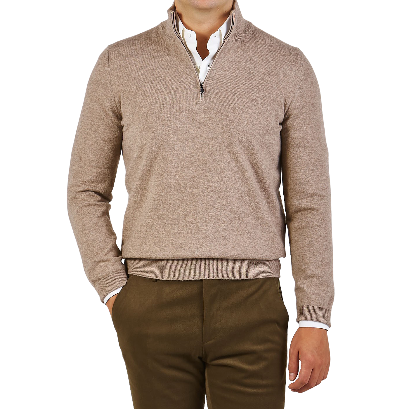 Gran Sasso Beige Melange Cashmere 1:4 Zip Sweater Front