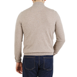 Gran Sasso Beige Wool Cashmere 1:4 Zip Sweater Back