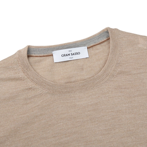 Gran Sasso Beige Wool Silk Crew Neck Sweater Collar