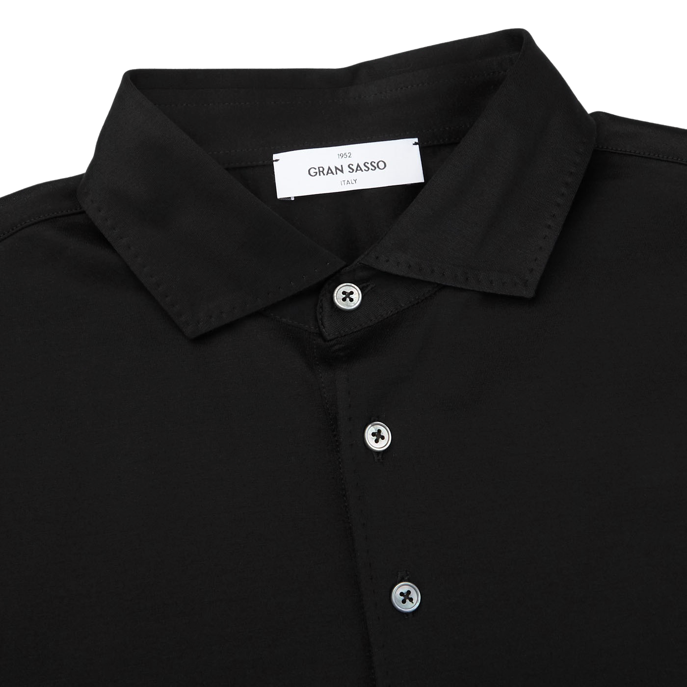 Gran Sasso Black Cotton Filo Scozia Polo Shirt Collar