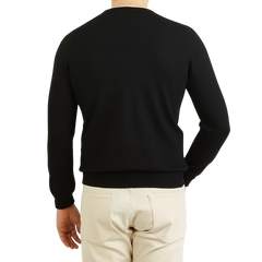 Gran Sasso Black Extra Fine Merino Crew Neck Back