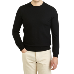 Gran Sasso Black Extra Fine Merino Crew Neck Front