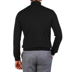 Gran Sasso Black Extra Fine Merino Roll Neck Back