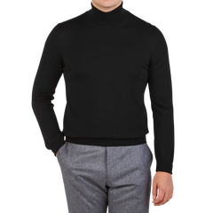 Gran Sasso Black Extra Fine Merino Roll Neck Front