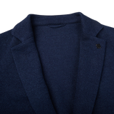 Gran Sasso Blue Melange Linen Cotton Knitted Blazer Collar