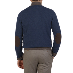 Gran Sasso Blue Melange Wool Cashmere Zip Cardigan Back