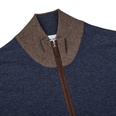 Gran Sasso Blue Melange Wool Cashmere Zip Cardigan Collar