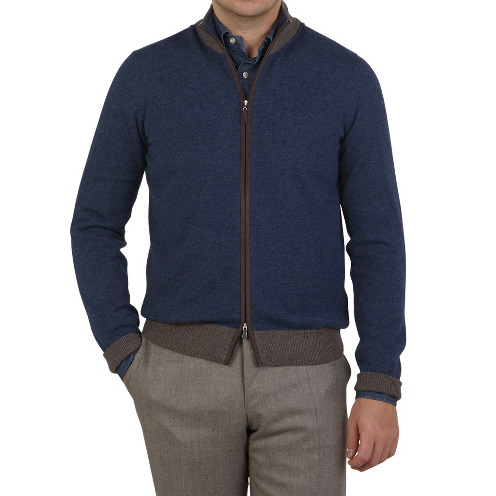 Gran Sasso Blue Melange Wool Cashmere Zip Cardigan – Baltzar