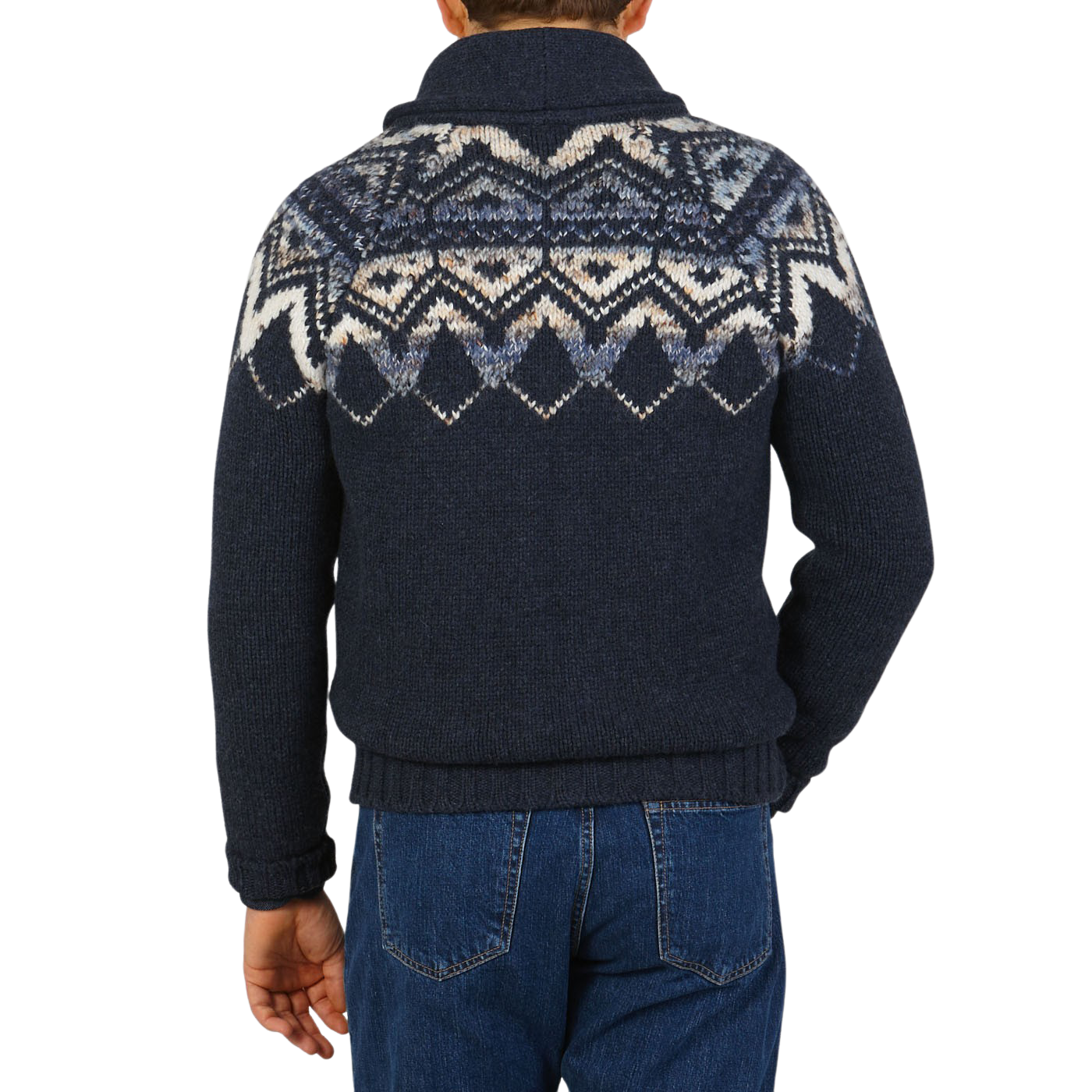 Gran Sasso Blue Wool Alpaca Shawl Collar Cardigan Back