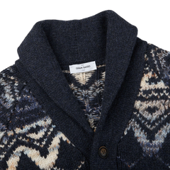 Gran Sasso Blue Wool Alpaca Shawl Collar Cardigan Collar