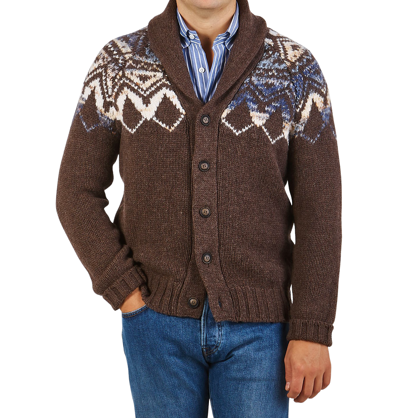 Gran Sasso Brown Wool Alpaca Shawl Collar Cardigan Front
