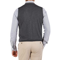 Gran Sasso Charcoal Extra Fine Merino Wool Vest Back