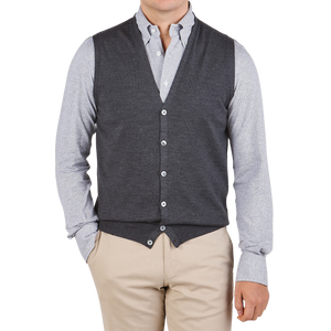 Gran Sasso Charcoal Extra Fine Merino Wool Vest Front
