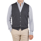 Gran Sasso Charcoal Extra Fine Merino Wool Vest Front