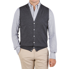 Gran Sasso Charcoal Extra Fine Merino Wool Vest Front