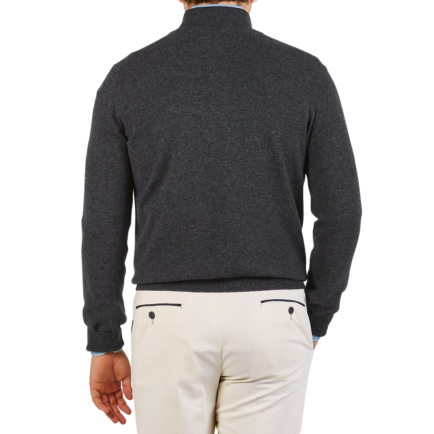 Gran Sasso Charcoal Grey Wool Cashmere 1:4 Zip Sweater Back