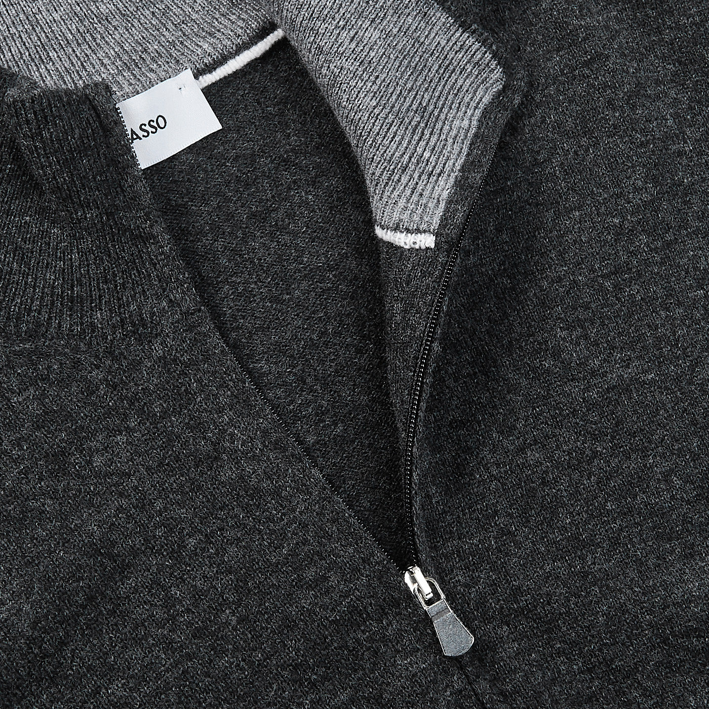 Charcoal Grey, Wool Cashmere Rib Half Zip Sweater
