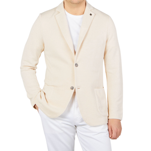 Gran Sasso Cream Beige Cotton Linen Knitted Blazer Front