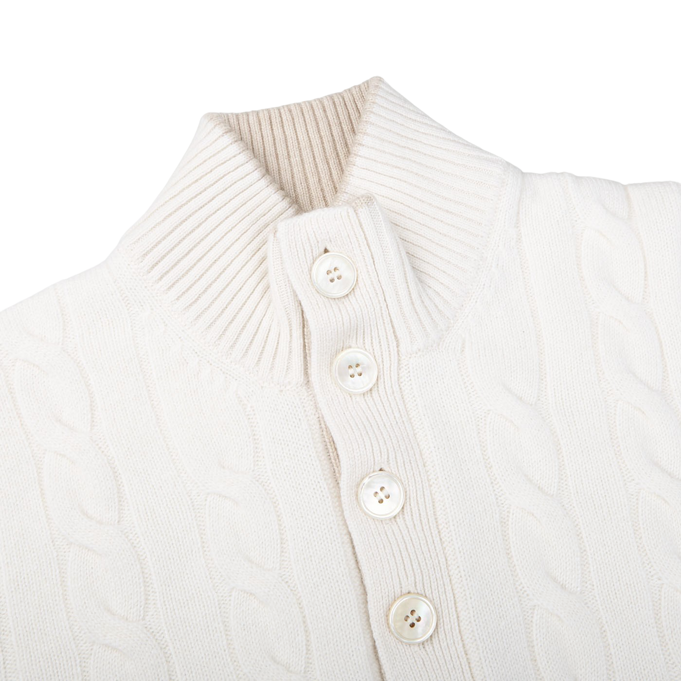 Gran Sasso Cream Cashmere Quarter Button Sweater Collar