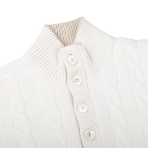 Gran Sasso Cream Cashmere Quarter Button Sweater Collar