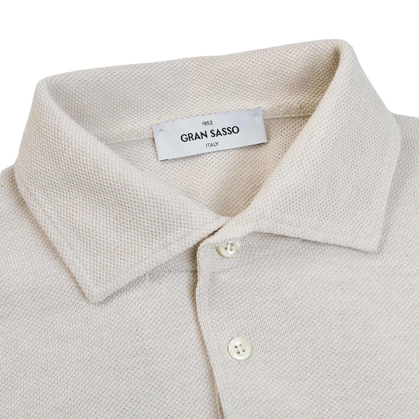 Gran Sasso Cream Fresh Cotton Mesh Polo Shirt Collar