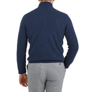 Gran Sasso Dark Blue Melange Wool Cashmere 1:4 Zip Sweater Back