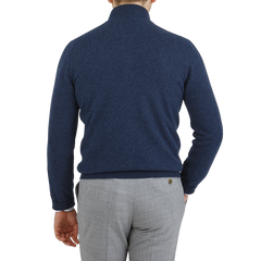 Gran Sasso Dark Blue Melange Wool Cashmere 1:4 Zip Sweater Back