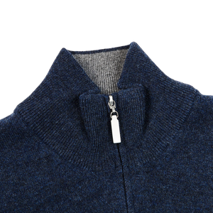 Gran Sasso Dark Blue Melange Wool Cashmere 1:4 Zip Sweater Collar