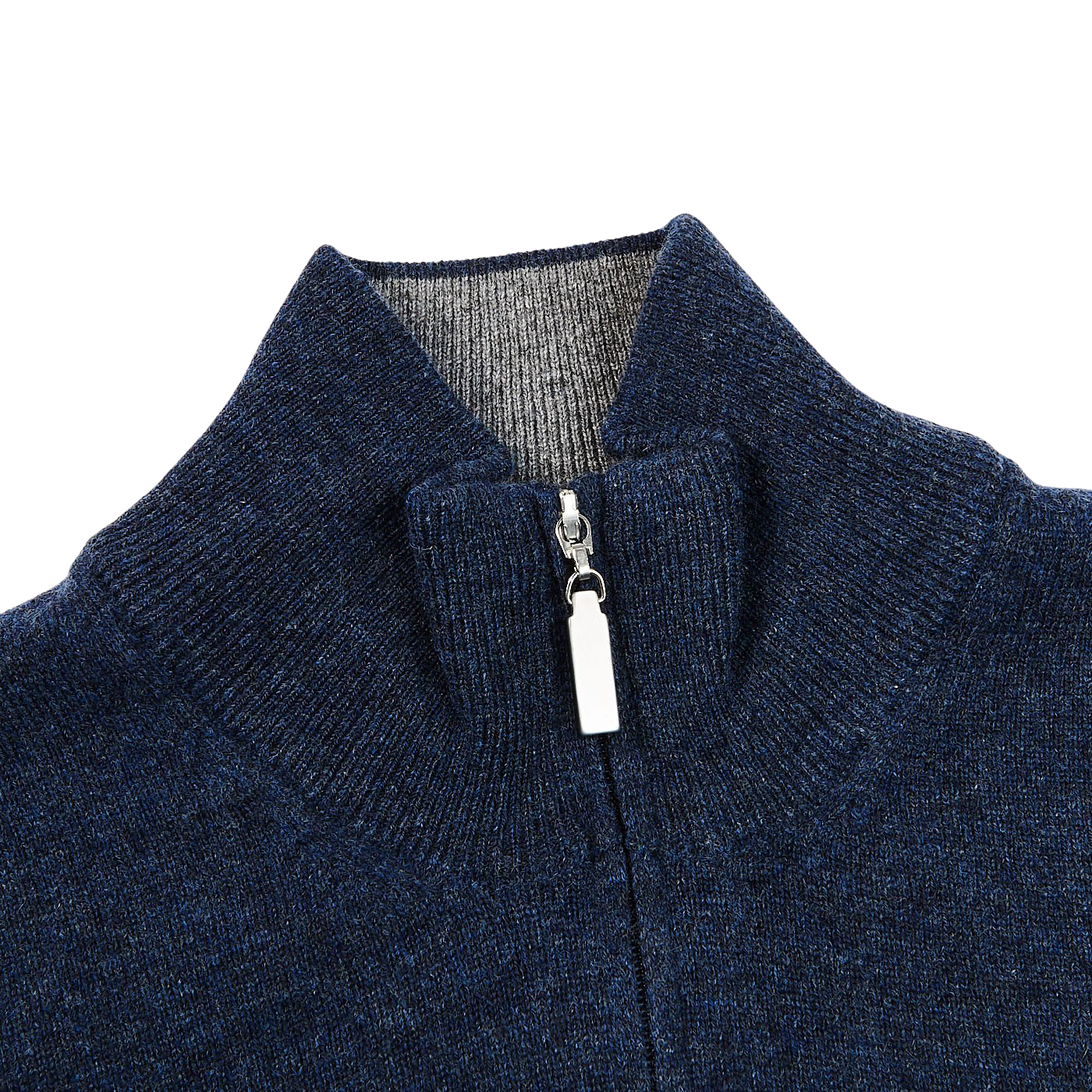 Gran Sasso Dark Blue Melange Wool Cashmere 1:4 Zip Sweater Collar
