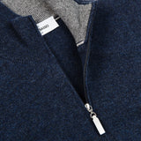 Gran Sasso Dark Blue Melange Wool Cashmere 1:4 Zip Sweater Open