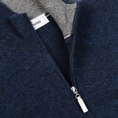 Gran Sasso Dark Blue Melange Wool Cashmere 1:4 Zip Sweater Open