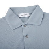 Gran Sasso Dusty Blue Fresh Cotton Mesh Polo Shirt Collar
