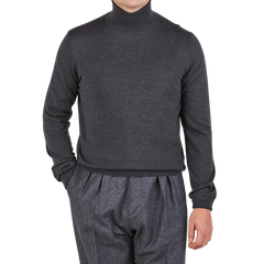 Gran Sasso Grey Extra Fine Merino Roll Neck Front