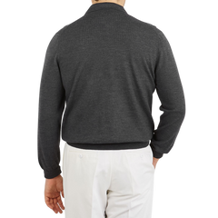 Gran Sasso Grey Extra Fine Merino Wool Polo Shirt Back