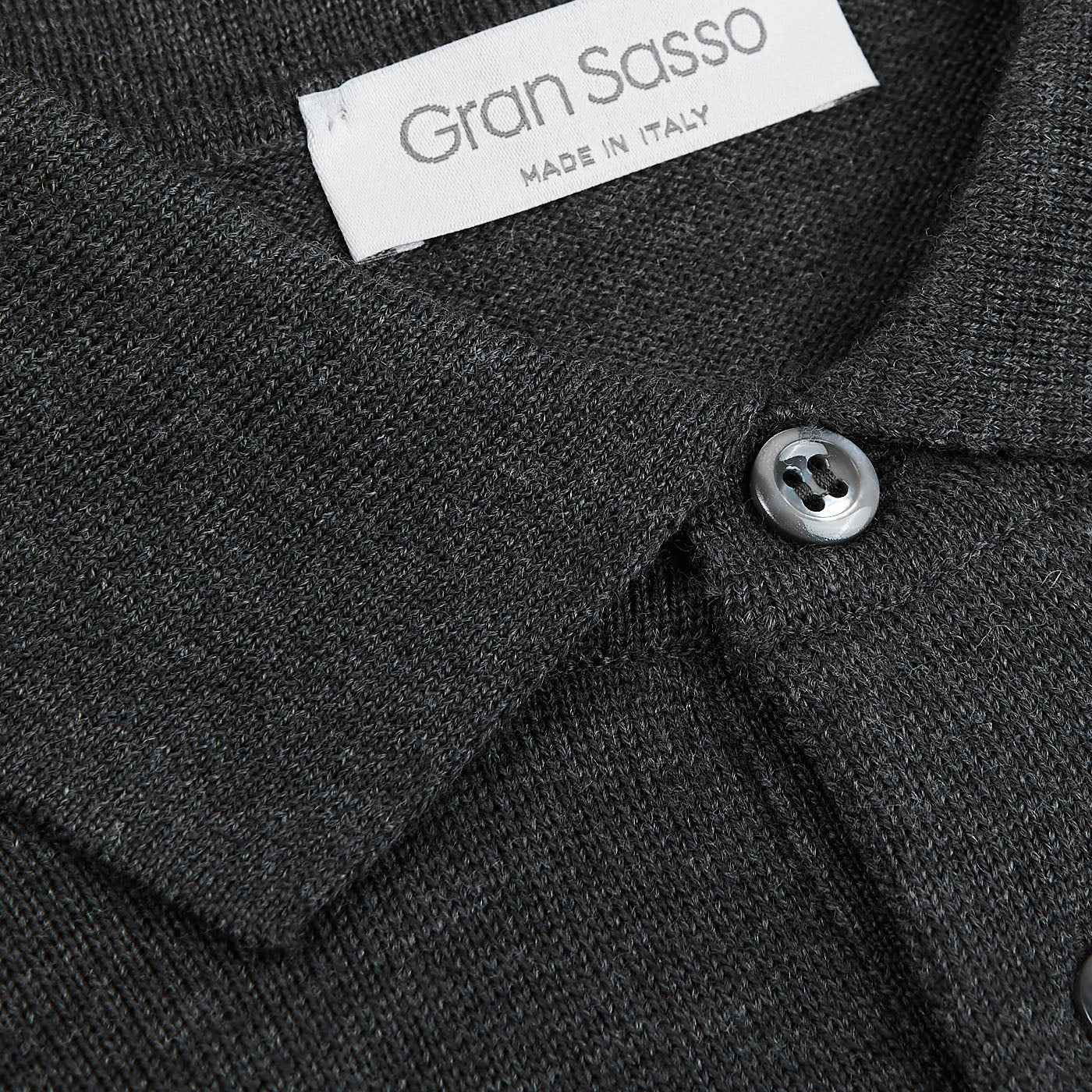 Gran Sasso Grey Extra Fine Merino Wool Polo Shirt Brim