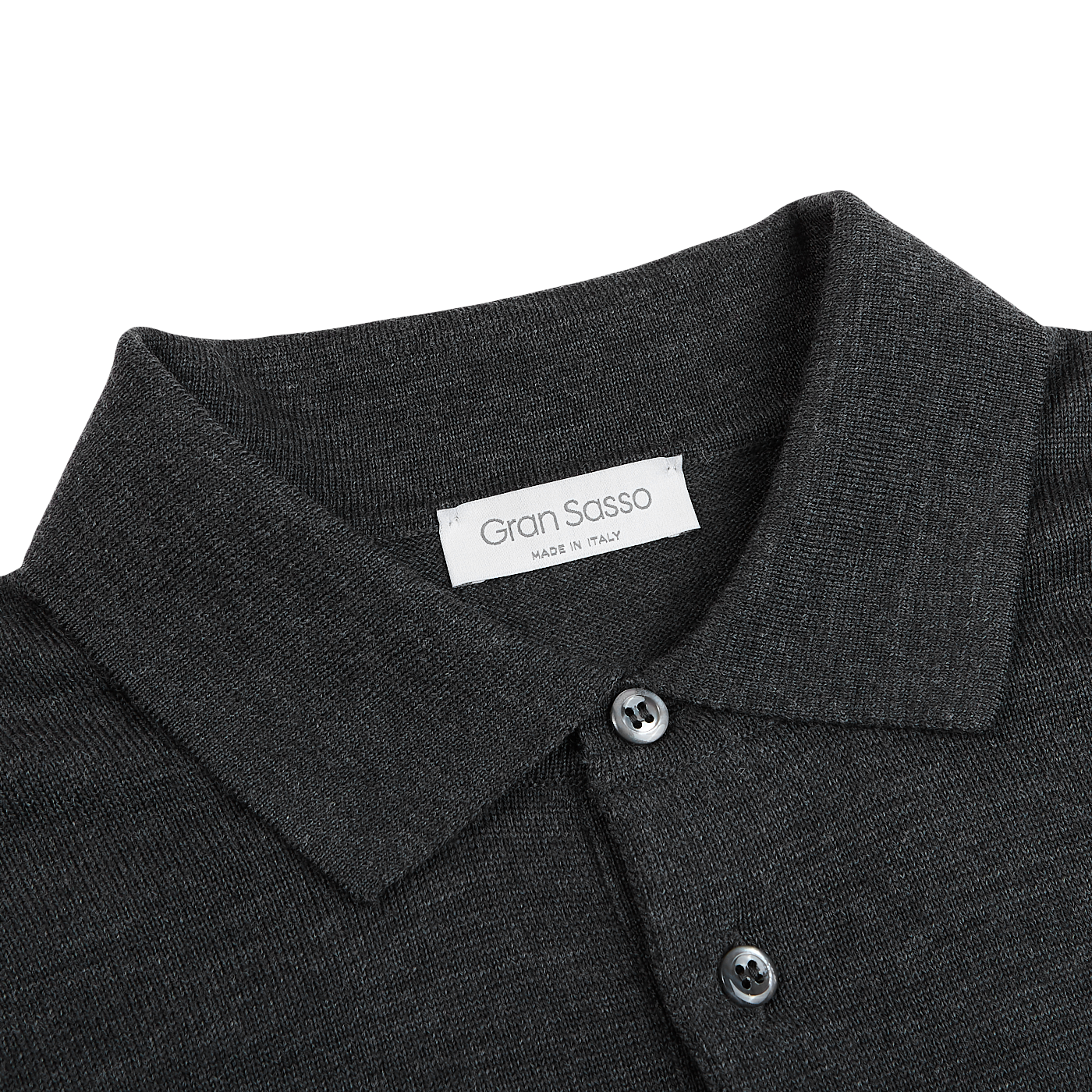Gran Sasso Grey Extra Fine Merino Wool Polo Shirt Collar