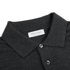 Gran Sasso Grey Extra Fine Merino Wool Polo Shirt Collar