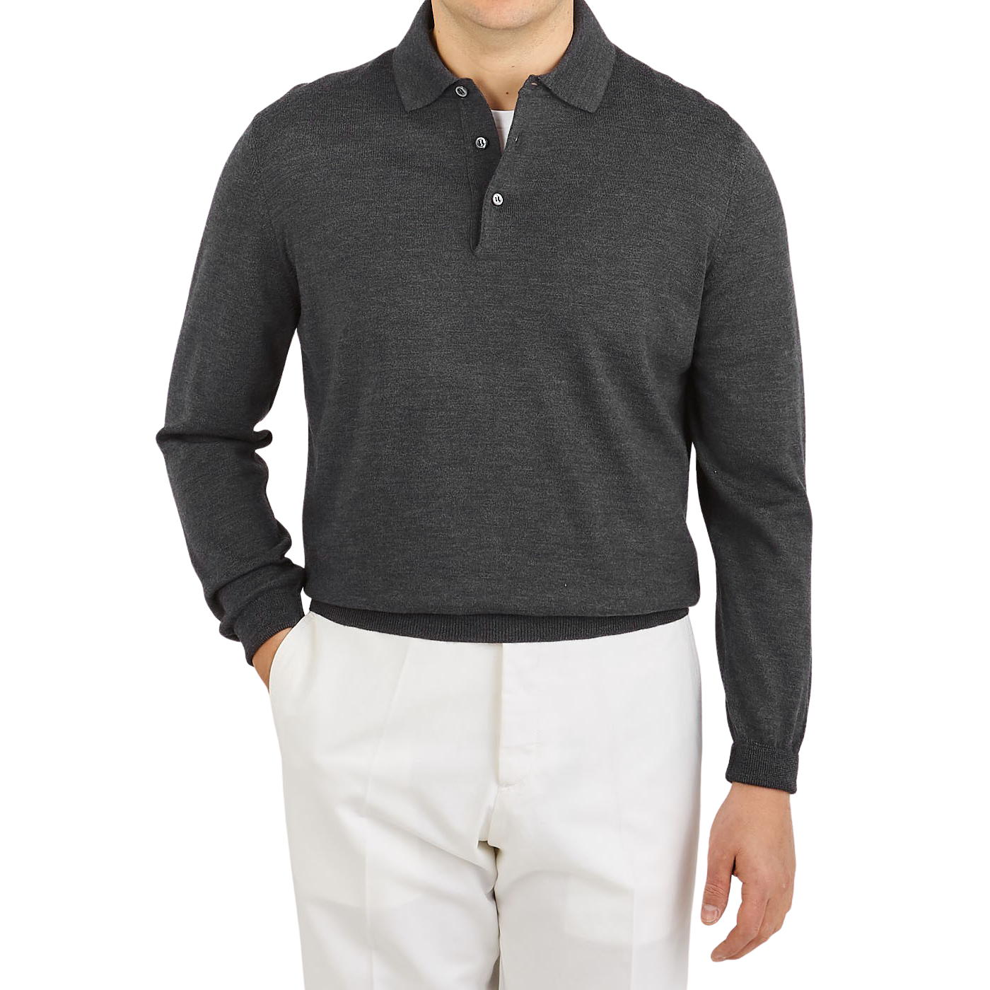Gran Sasso Grey Extra Fine Merino Wool Polo Shirt Front