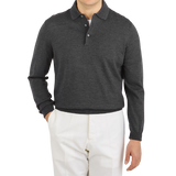 Gran Sasso Grey Extra Fine Merino Wool Polo Shirt Front
