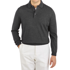 Gran Sasso Grey Extra Fine Merino Wool Polo Shirt Front