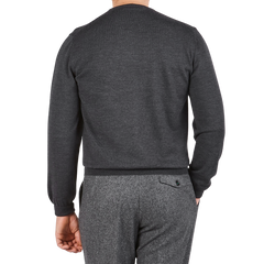 Gran Sasso Grey Melange Extra Fine Merino Crew Neck Back