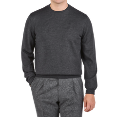 Gran Sasso Grey Melange Extra Fine Merino Crew Neck Front