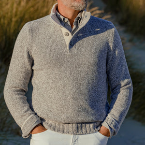 Gran Sasso Grey Melange Wool Quarter Button Sweater Model